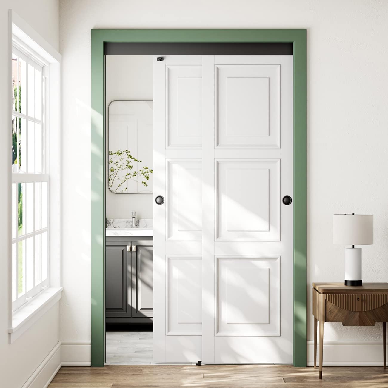 SMARTSMITH Kit de herrajes para puerta de derivación de 6 pies, con 2 dedos pul, para armario, sala de almacenamiento, juego de herrajes para puerta