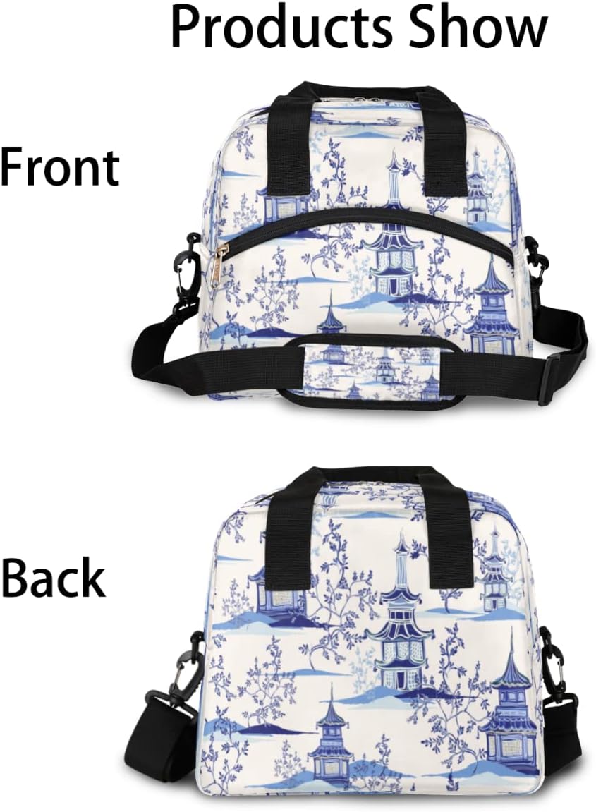 Bolsas de almuerzo con diseño de pagodas chinas de tinta, bolsa aisladaenfriadora para mujeres, hombres, niñas, niños, estilo chinoiserie, bolsa de