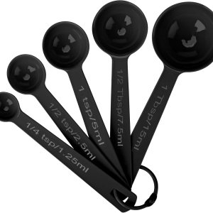 Juego de 5 cucharas medidoras de acero inoxidable, tazas medidoras de metal y cucharas para líquidos, alimentos, cocina, hornear (negro) Juego de 5 cucharas medidoras de acero inoxidable, tazas medidoras de metal y cucharas para líquidos, alimentos, cocina, hornear (negro)