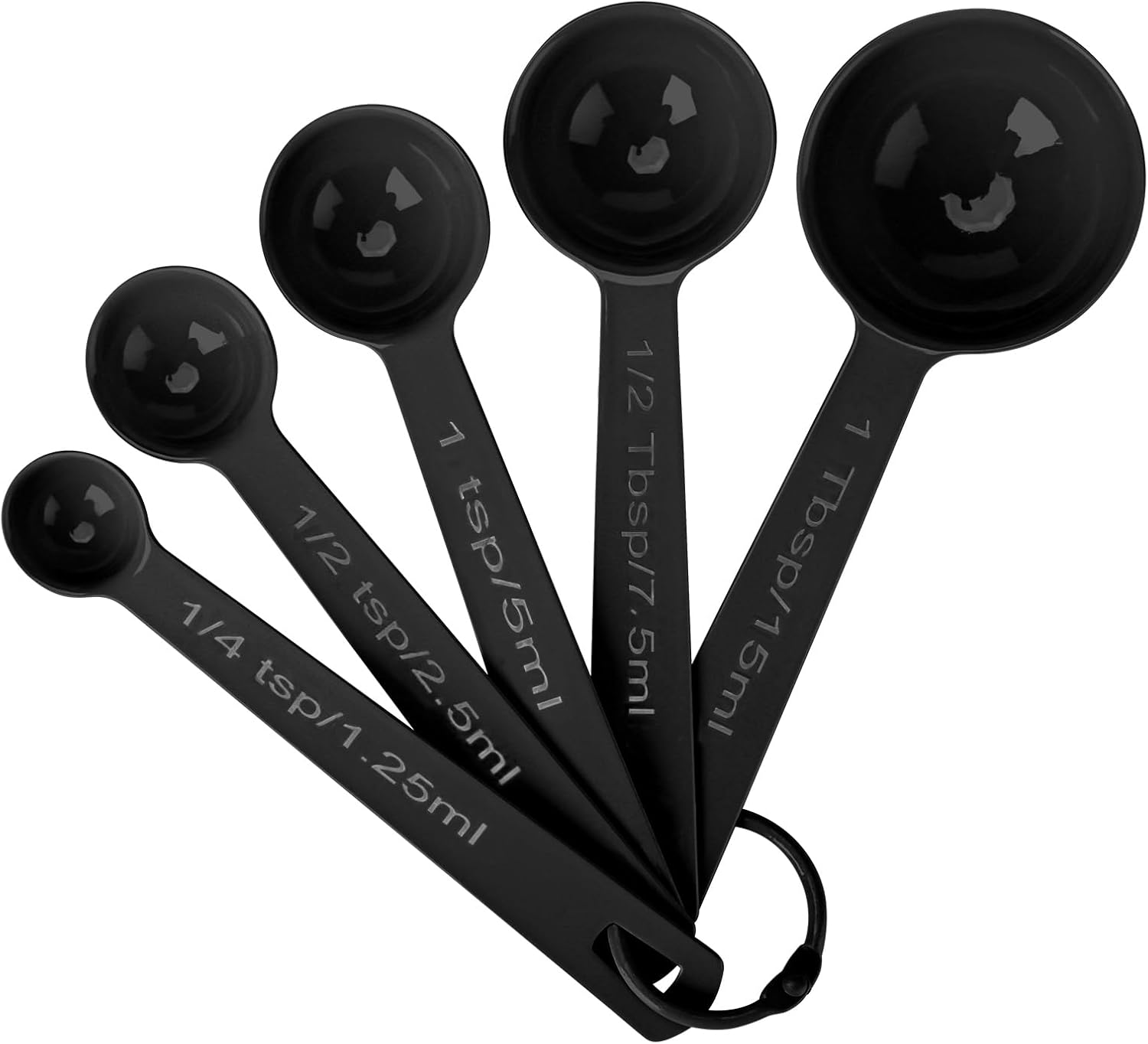 Juego de 5 cucharas medidoras de acero inoxidable, tazas medidoras de metal y cucharas para líquidos, alimentos, cocina, hornear (negro)