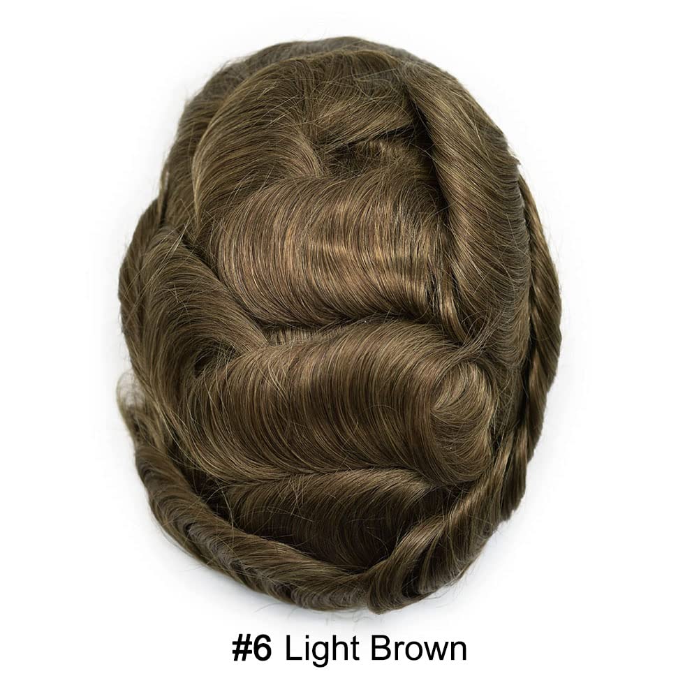 Toupee para hombres Cabello humano real para hombre Toupee Hair Piece para hombres Fine Mono Men Sistema de cabello Poly Skin para hombres, postizos