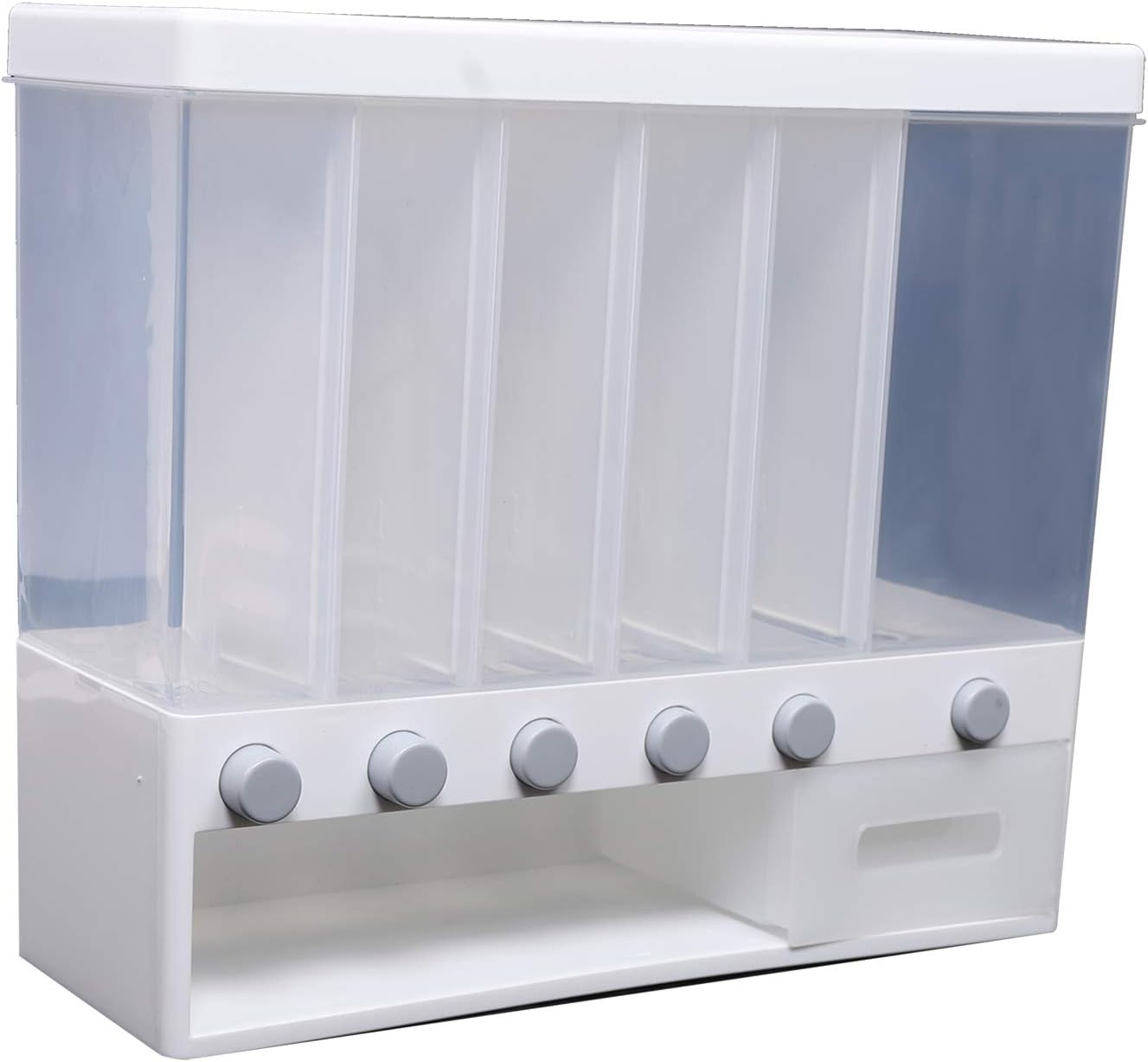 Eapmic Dispensador de arroz con taza, dispensador de alimentos secos de 5 rejillas montado en la pared, contenedor de almacenamiento de cereales