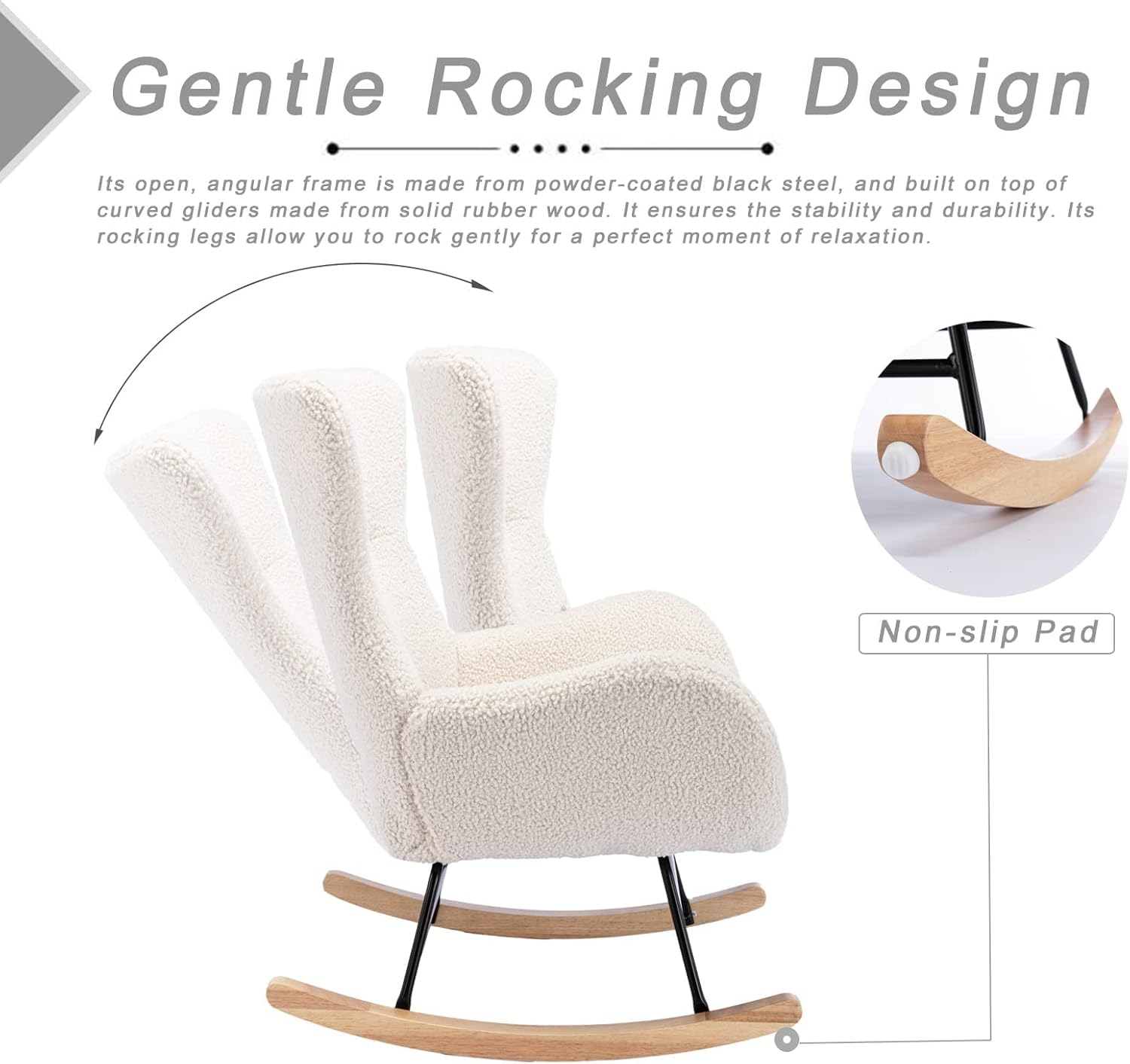 Silla mecedora de tela de peluche, asiento acolchado con respaldo alto y reposabrazos, sillón acogedor, sofá individual, mecedora para sala de