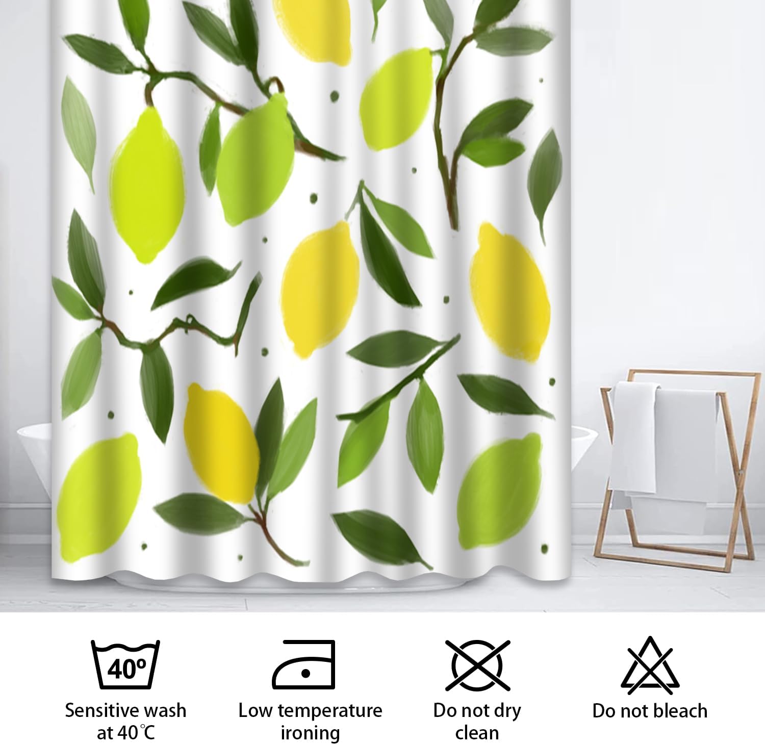 GALMAXS7 Cortina de ducha de limón, ramas y hojas, frutas, elegantes cortinas de ducha exóticas para baño con 12 ganchos, 72 x 72 pulgadas