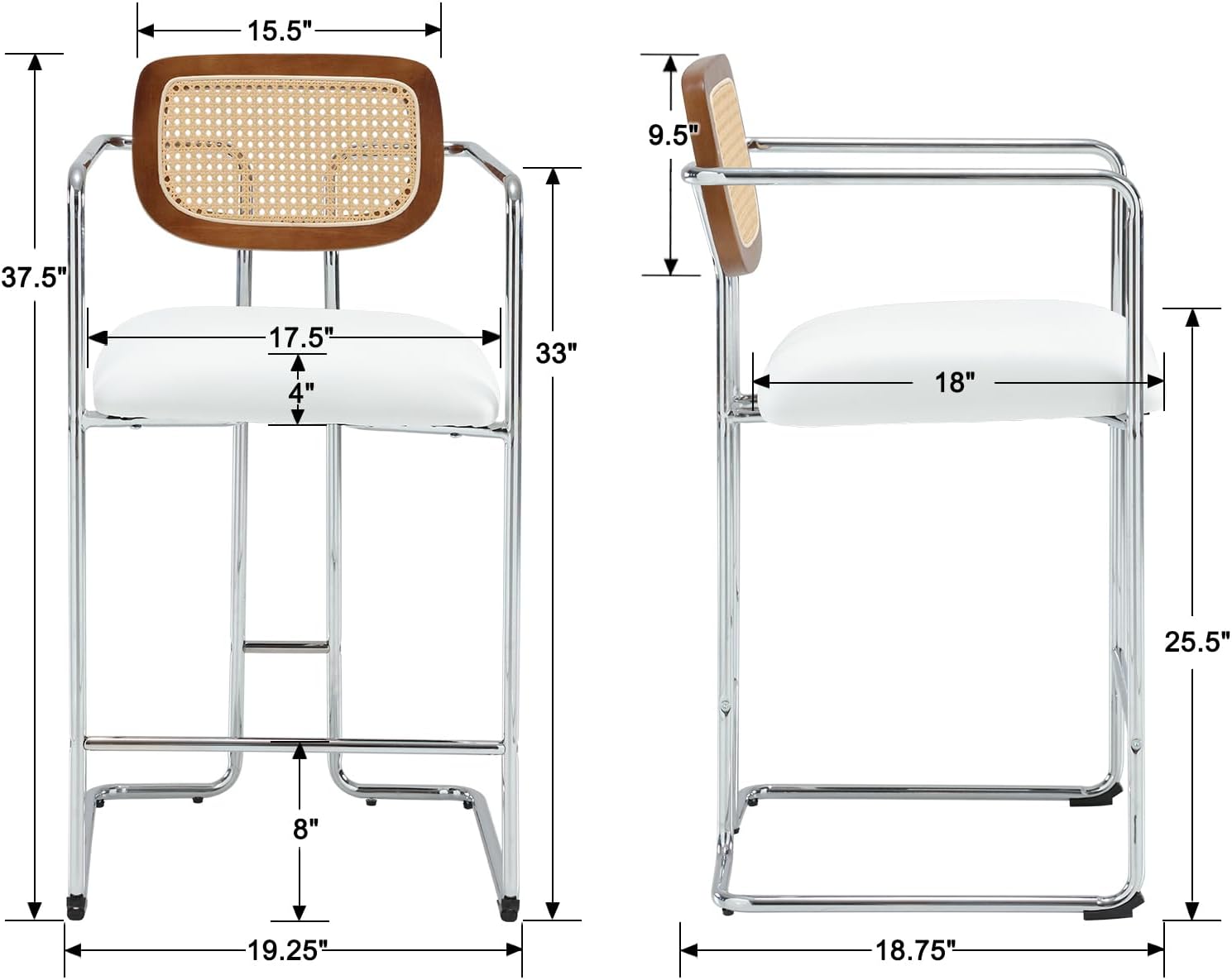 DUOMAY Mid-Century – Juego de 2 taburetes de bar modernos de 26 pulgadas de altura de mostrador con respaldo de ratán, silla de cocina tapizada de