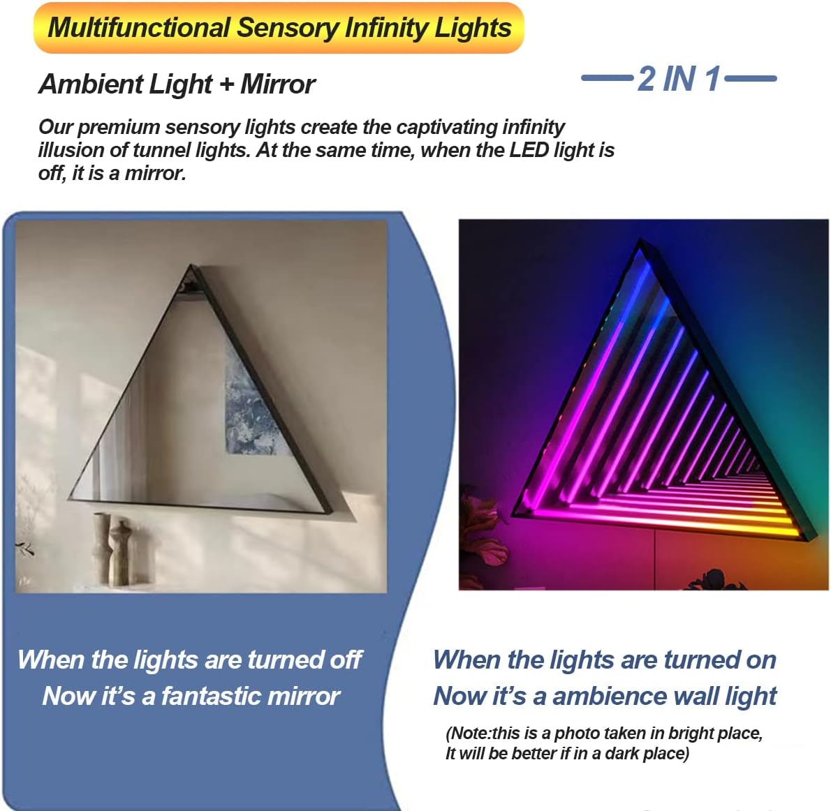 Espejo infinito, luz nocturna de túnel sensorial, lámpara inteligente de pared, lámpara de atmósfera, luz cambiante multicolor para el hogar,