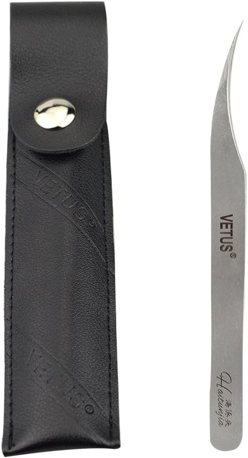 1 pinza curvada Vetus Ultra Rigidity pinzas de delfín extensiones de pestañas, pinzas de aislamiento antiestáticas de acero inoxidable para pestañas