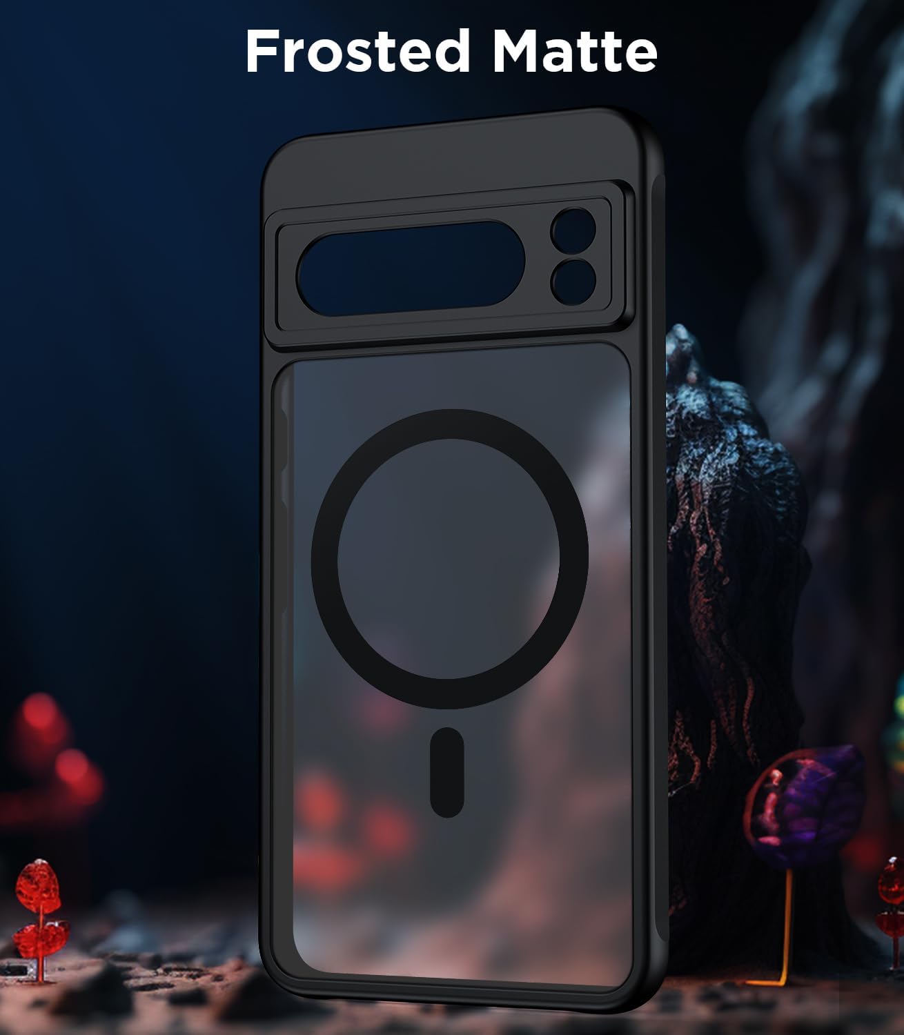 Funda magnética para Google Pixel 8 Pro compatible con MagSafe delgada, translúcida mate, parte trasera dura y parachoques negro suave, cubierta a