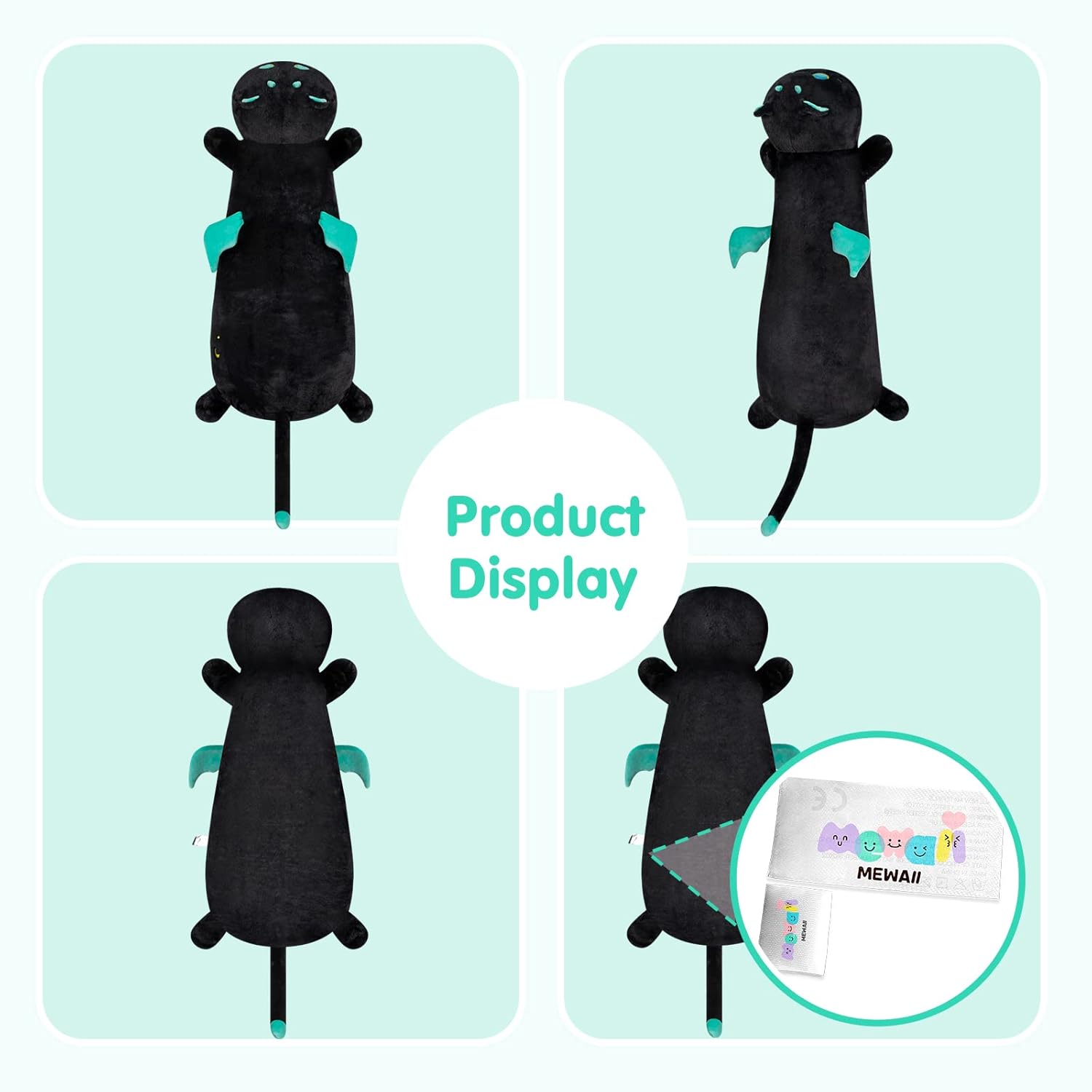 2 almohadas de felpa, almohada de felpa de gato negro de ojo grande de 35 pulgadas + almohada de felpa de 8 pulgadas con forma de hongo y gato negro