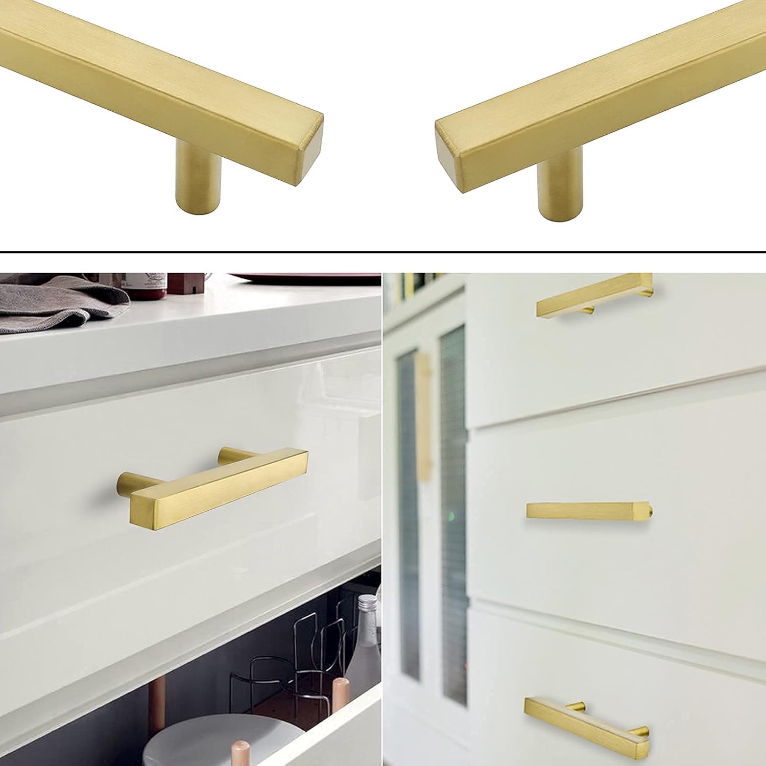 goldenwarm LS1212GD – Paquete de 15 pomos de latón cepillado para cajones  Perilla de acero inoxidable para gabinetes de cocina, pomos de un solo