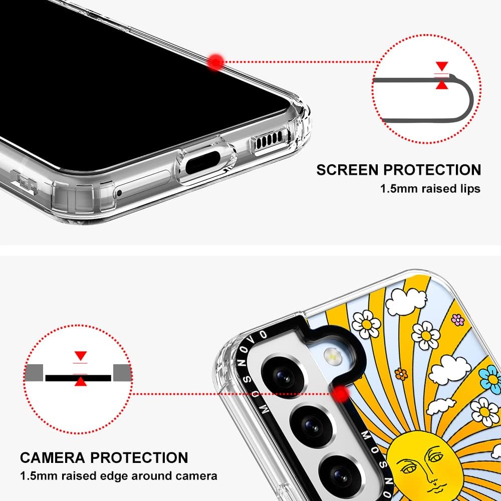 MOSNOVO Funda para Galaxy S22 Plus, diseño psicodélico de los años 70, diseño transparente de plástico transparente con carcasa protectora de TPU