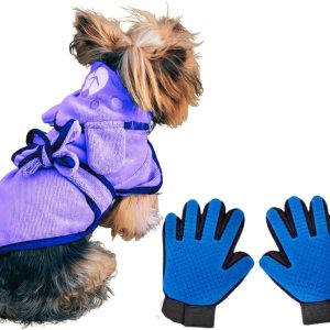 Toalla de baño con capucha para perro, paquete de aseo para perros con toalla de microfibra suave altamente absorbente y par de guantes de limpieza Toalla de baño con capucha para perro, paquete de aseo para perros con toalla de microfibra suave altamente absorbente y par de guantes de limpieza
