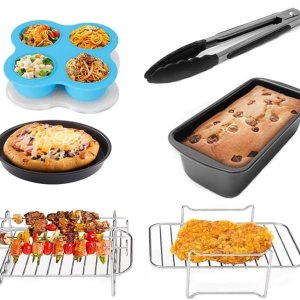 Juego de 6 accesorios antiadherentes para freidora de aire de 8 pulgadas, barril para hornear, pizza, cupcakes, brocheta, tostadas, pinzas de Juego de 6 accesorios antiadherentes para freidora de aire de 8 pulgadas, barril para hornear, pizza, cupcakes, brocheta, tostadas, pinzas de