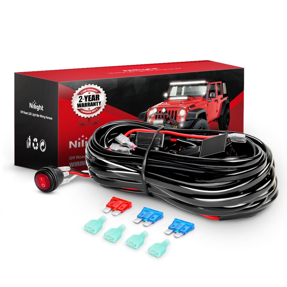 Nilight Kit de arnés de cableado de barra de luz LED de 16 AWG y 12 V de encendido y apagado a prueba de agua, fusible de hoja de relé de