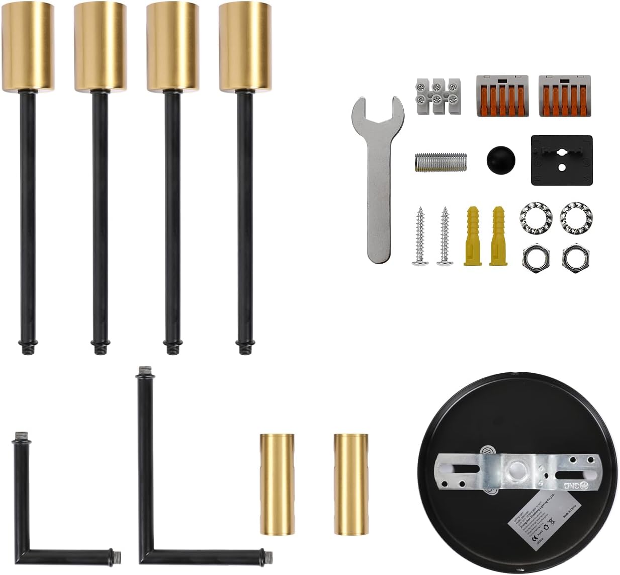 DELIPOP Sputnik – Lámpara de techo Sputnik moderna de 4 luces negras y doradas, lámpara de techo E26 de metal industrial semiempotrada para