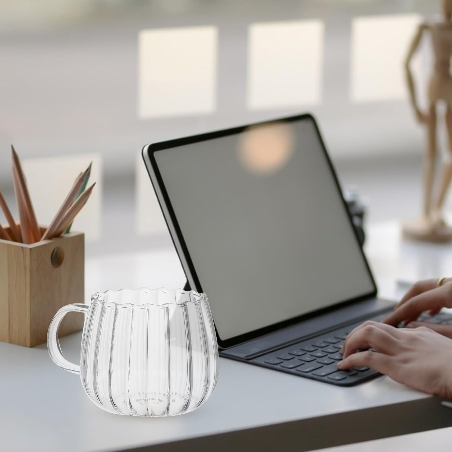 DOITOOL Tazas de calabaza de cristal, 2 unidades, tazas de cristal transparente, taza de café de oficina, taza de té transparente, tazas de vidrio