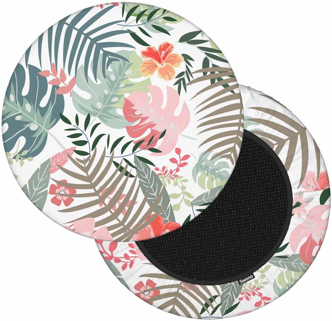 Swono Funda redonda para taburete de bar con hojas tropicales verdes modernas, cojín suave para asiento de bar, funda de cojín para silla de bar, 12
