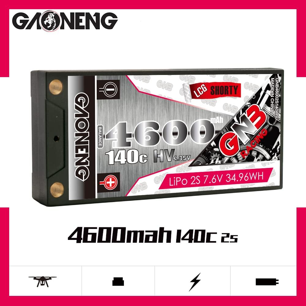 GAONENG HV GNB 4600MAH 2S 7.6V 140C 0.197 in Bullet Hard Case LCG Shorty Thin Super Shorty Hard Case RC LiPo Batería RC Coche 112 110