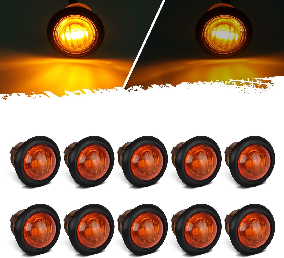 Partsam 10 luces de marcador LED ámbar redondas de 34 pulgadas, luces de señal de giro de 3 cables para camioneta remolque, sellado impermeable,