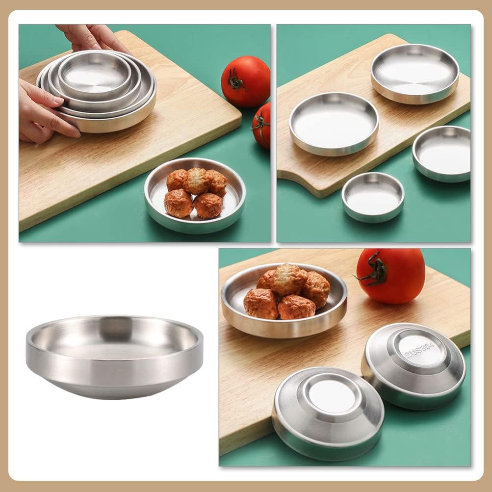 Hemoton Recipiente de refrigerios Cuencos de cereales de sopa de acero inoxidable Tazón aislado al vacío de doble pared Plato de condimento coreano
