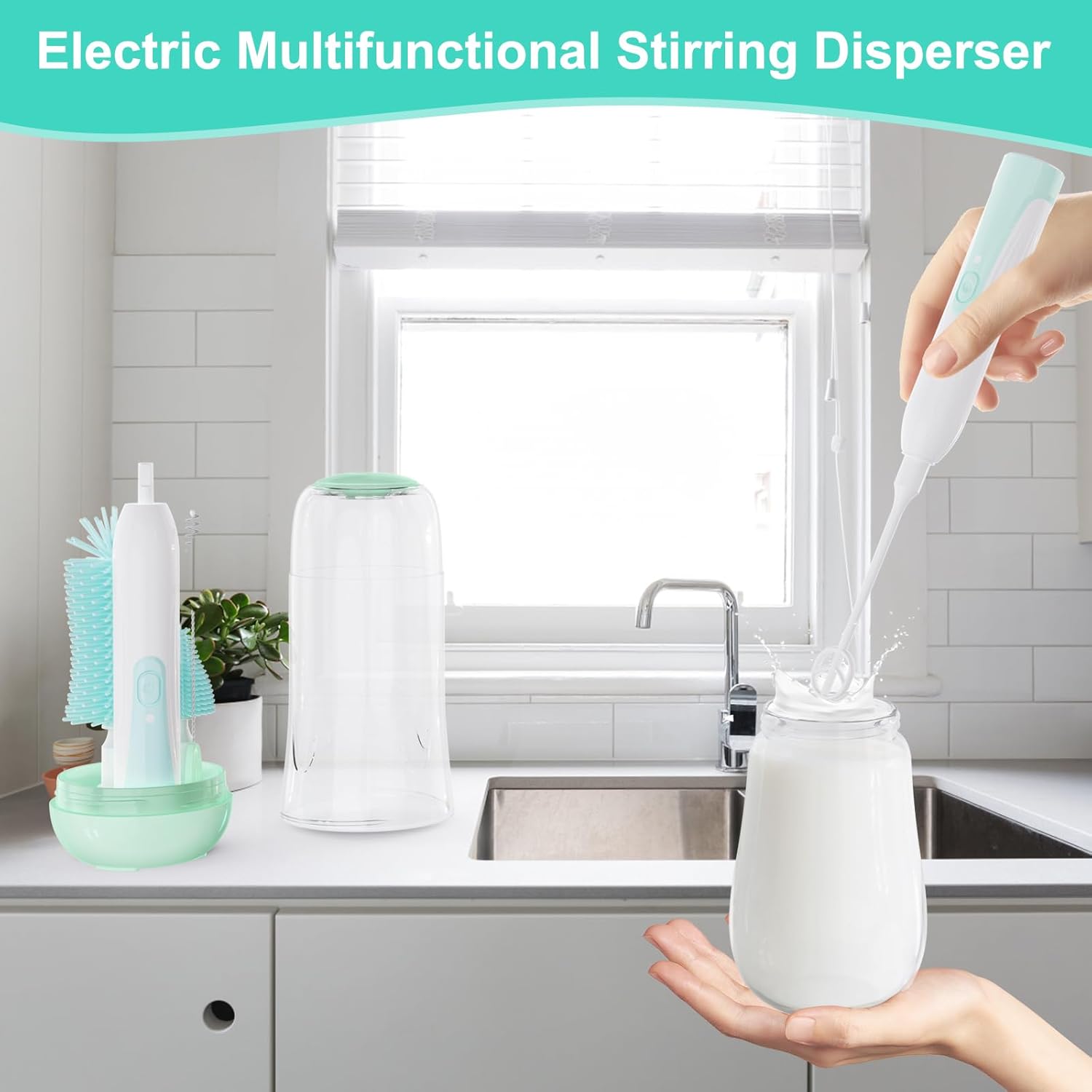 VSTM Juego de cepillos eléctricos para biberones de viaje, limpiador eléctrico de botellas, cepillo de silicona para botellas de agua, cepillo para