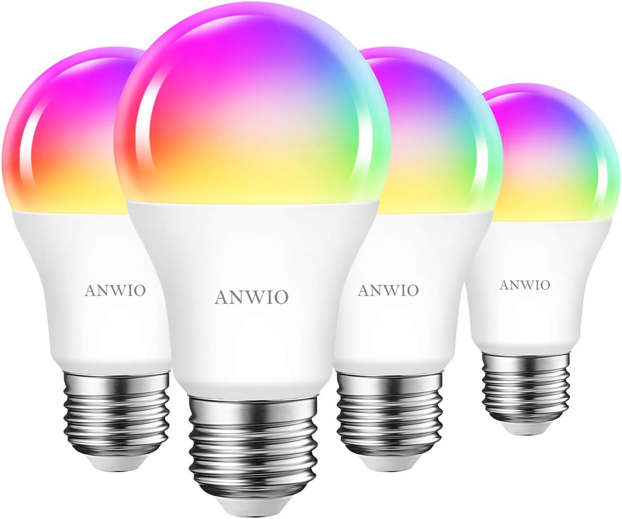 ANWIO Paquete de 4 bombillas inteligentes de 8.5 W (reemplazo de 60 W) A19 E26 bombilla LED funciona con Alexa, Google Assistant, aplicación Smart
