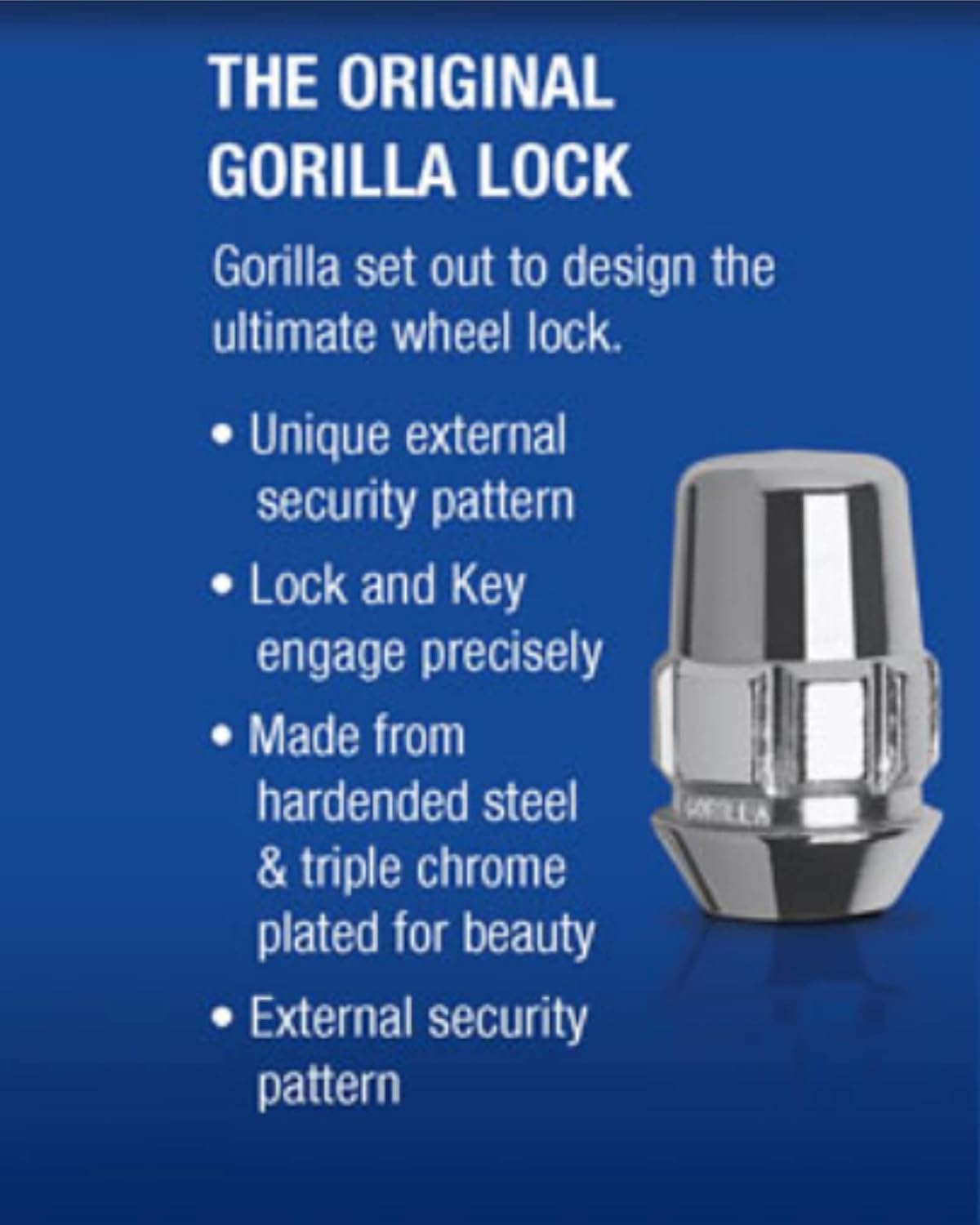 Gorilla Automotive 71631N – Cerradura de rueda para automóvil de 0.472 in x 1.50 pulgadas con llave de bloqueo de rueda, juego de 4 tuercas de