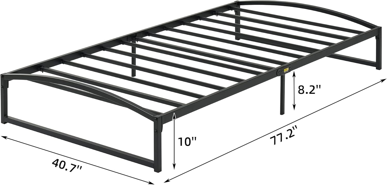 Base de cama de plataforma de metal de 10 pulgadas tamaño individual con soporte de listones de acero resistente, base de colchón, no necesita