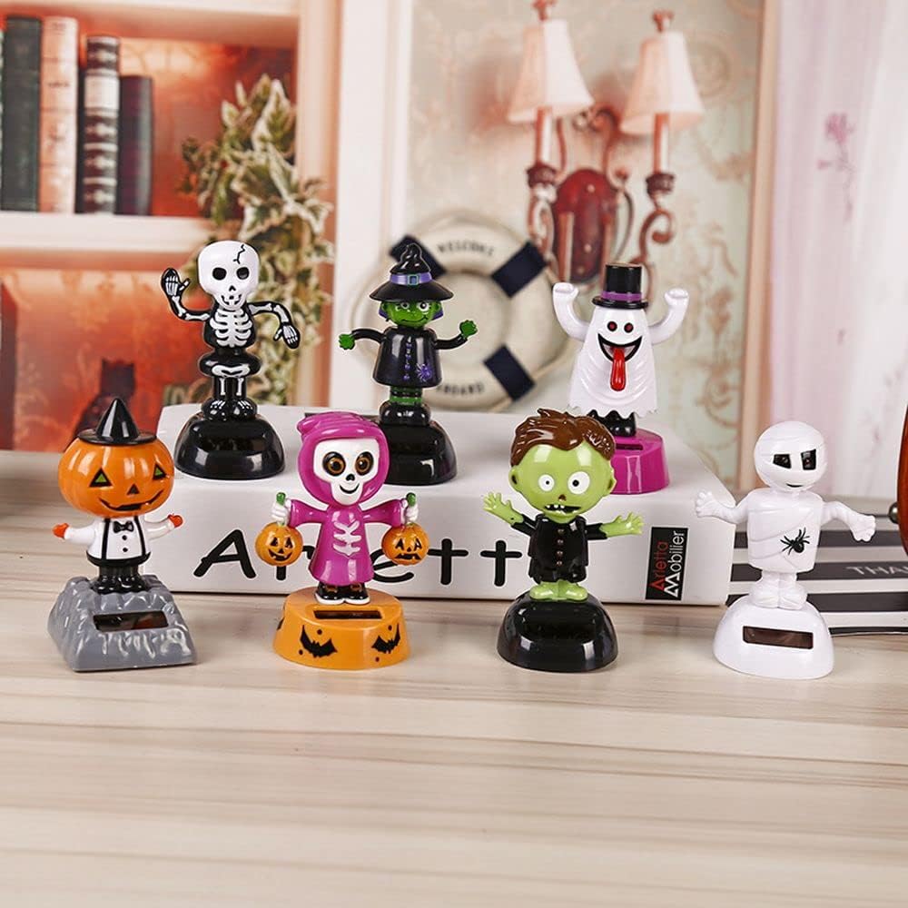 9 piezas de cabezas de bobbleheads de energía solar, juguete de baile de cabeza agitada solar de Halloween, figuras de cabeza de bobble, para