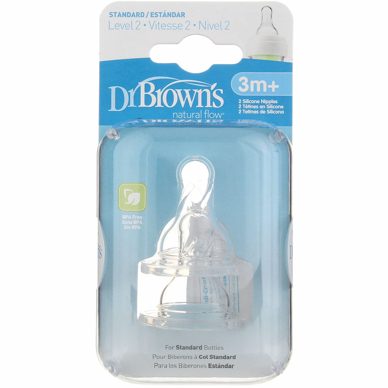 Dr Brown 2pk Nivel 2 Nipp Tamaño 2ct Dr. Brown’s 2pk Pezón Estándar Nivel 2, 3-6 Meses