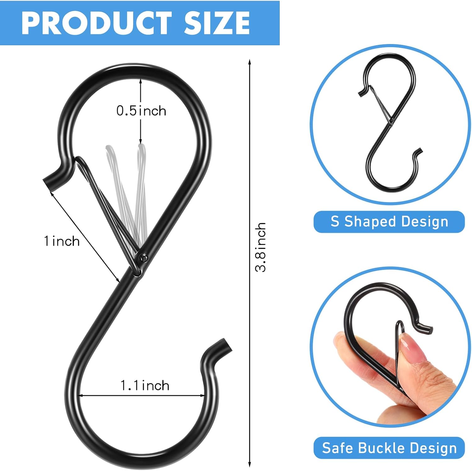 Zonon Paquete de 50 ganchos en forma de S para colgar adornos mentales resistentes con clip en S de 3.8 pulgadas con clips para armario, plantas,