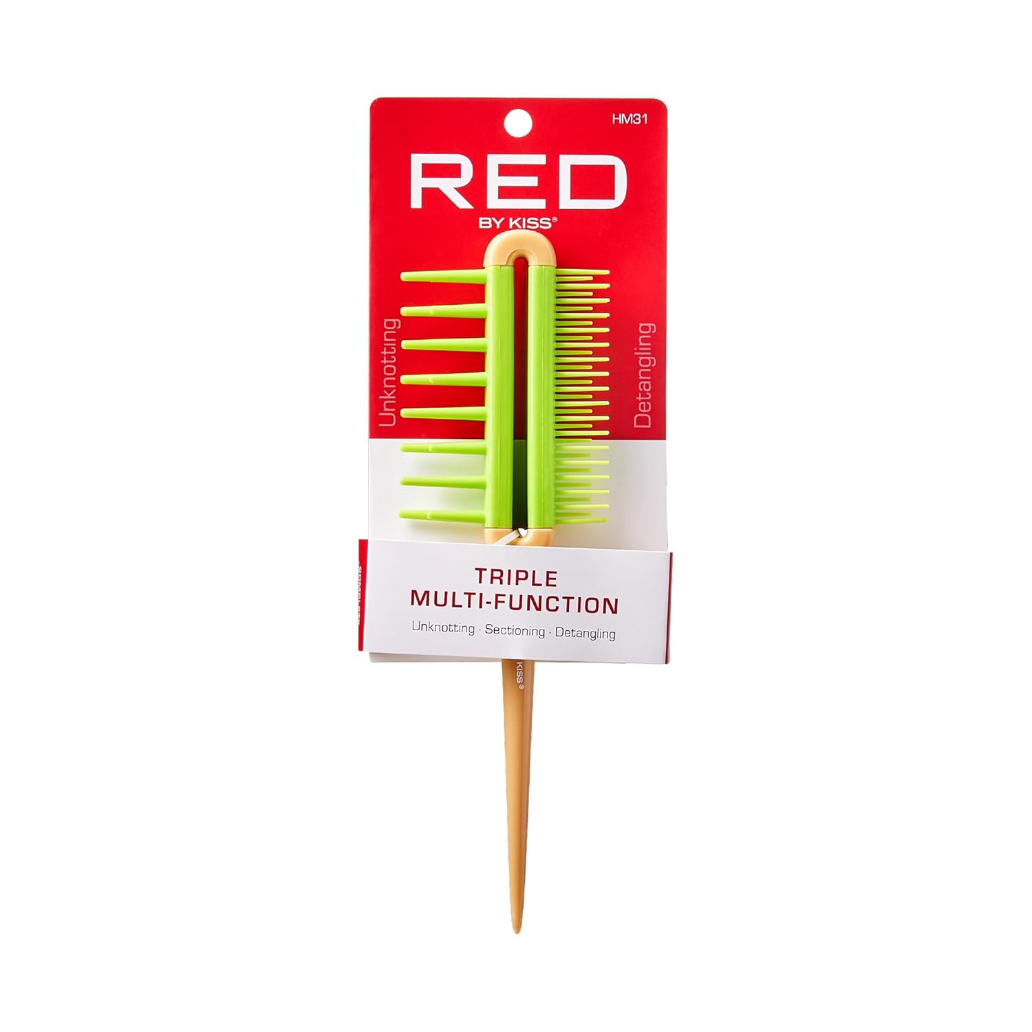 Red by Kiss Cepillo desenredante para adultos y niños, diente largo y ancho, peine desenredante de longitud mixta con cola de rata para todo tipo de