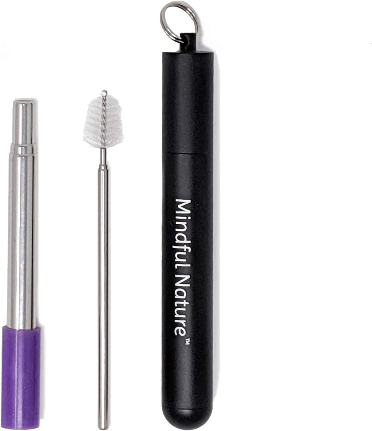 Pajitas telescópicas reutilizables de acero inoxidable, con protector de silicona, funda de aluminio + cepillo de limpieza (negro)