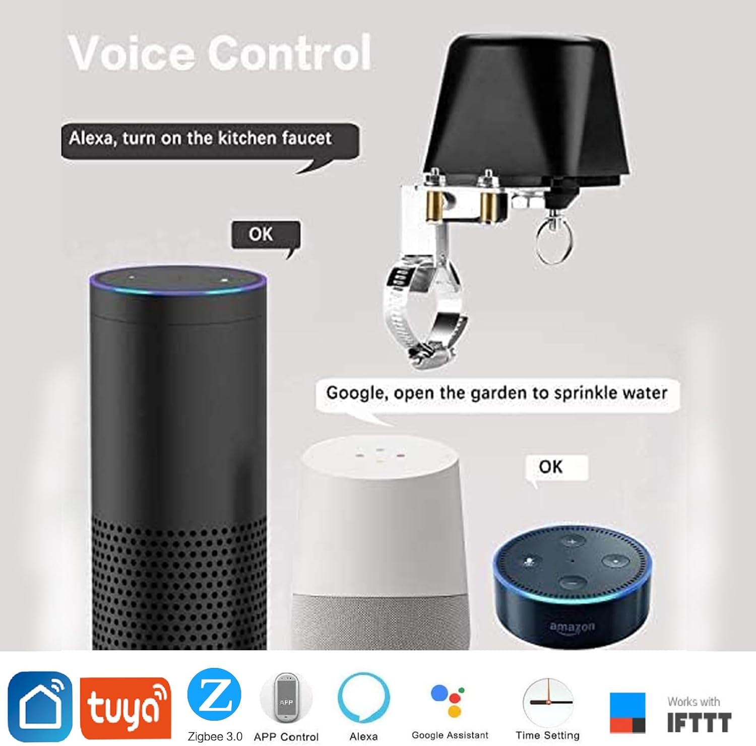 Válvula de agua Zigbee, válvula de agua inteligente, versión mejorada de cierre inteligente de válvula de agua, temporizador de riego automático de