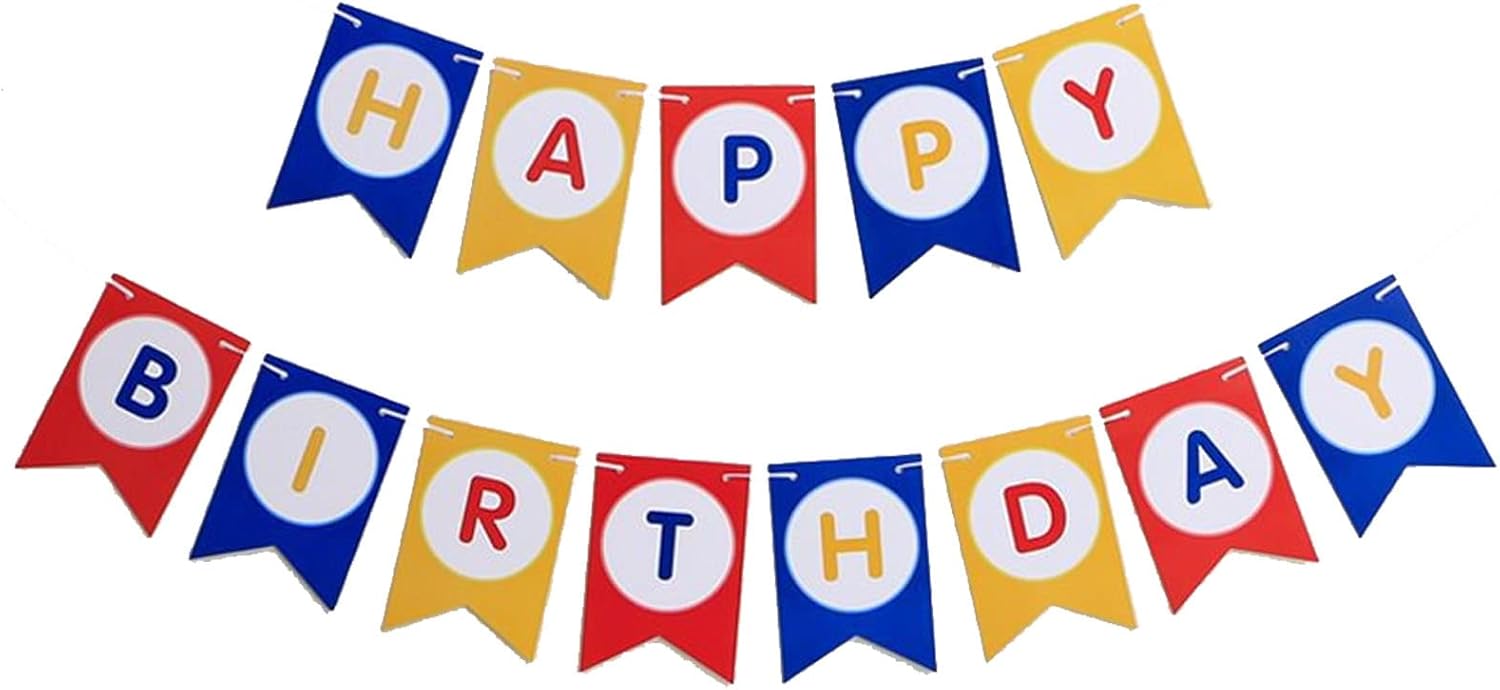 Cartel de feliz cumpleaños colorido decoración de cumpleaños rojo, amarillo y azul, decoración de fiesta de cumpleaños para niñas y niños