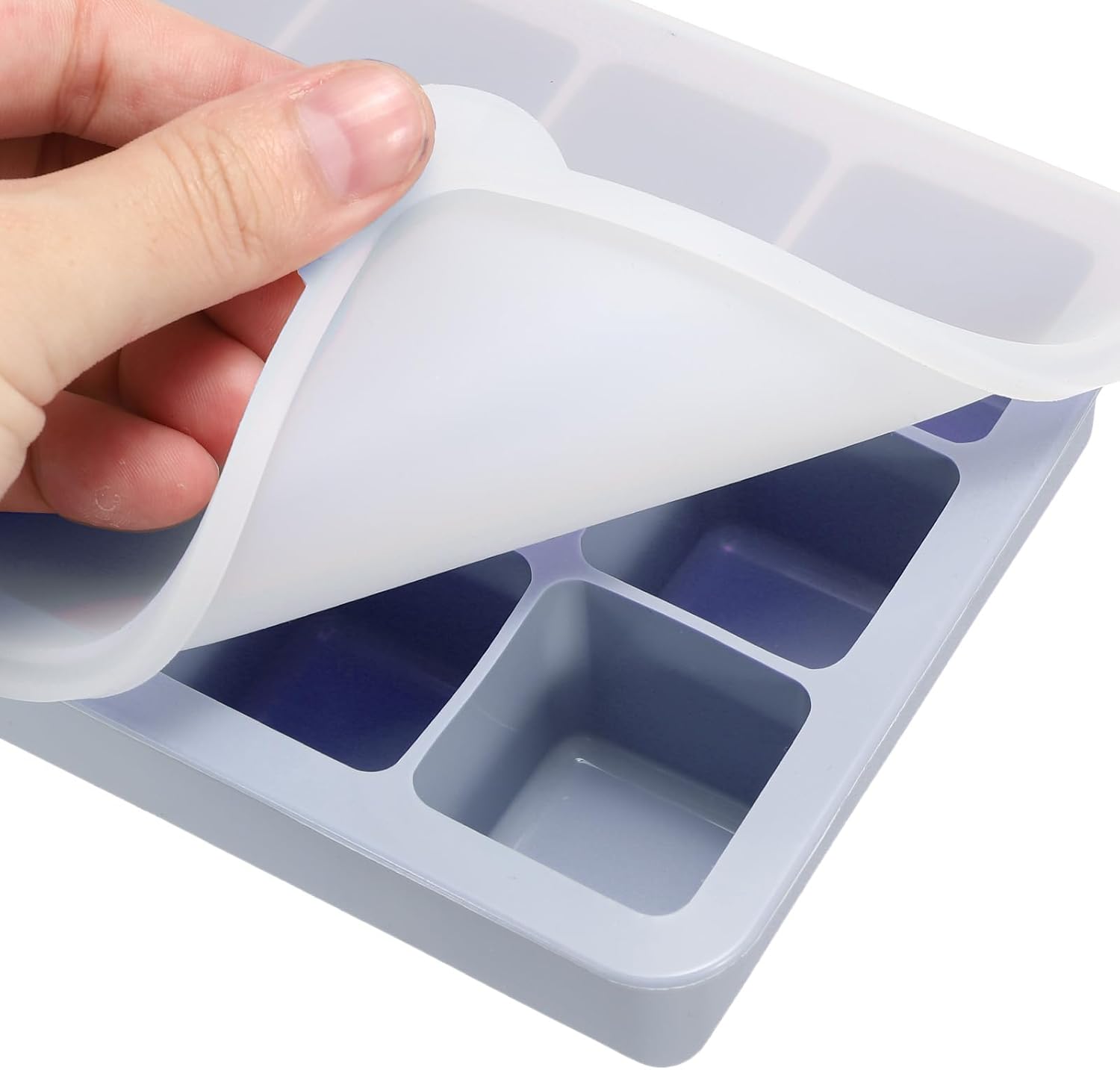 MECCANIXITY Molde para cubitos de hielo, bandeja de cubitos de hielo de 15 rejillas con tapa para cóctel, jugo, bebida casera (azul)