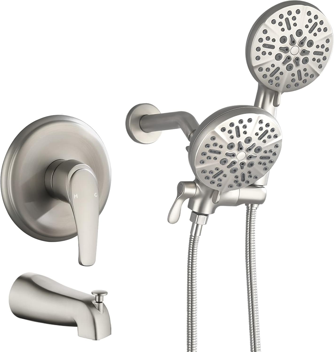 Kit de bañera de ducha con sistema de ducha doble con boquilla de bañera y grifo de ducha, juego completo de cabezal de ducha doble y juego
