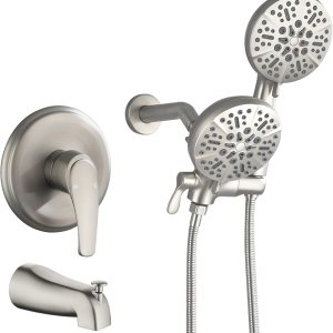 Kit de bañera de ducha con sistema de ducha doble con boquilla de bañera y grifo de ducha, juego completo de cabezal de ducha doble y juego Kit de bañera de ducha con sistema de ducha doble con boquilla de bañera y grifo de ducha, juego completo de cabezal de ducha doble y juego