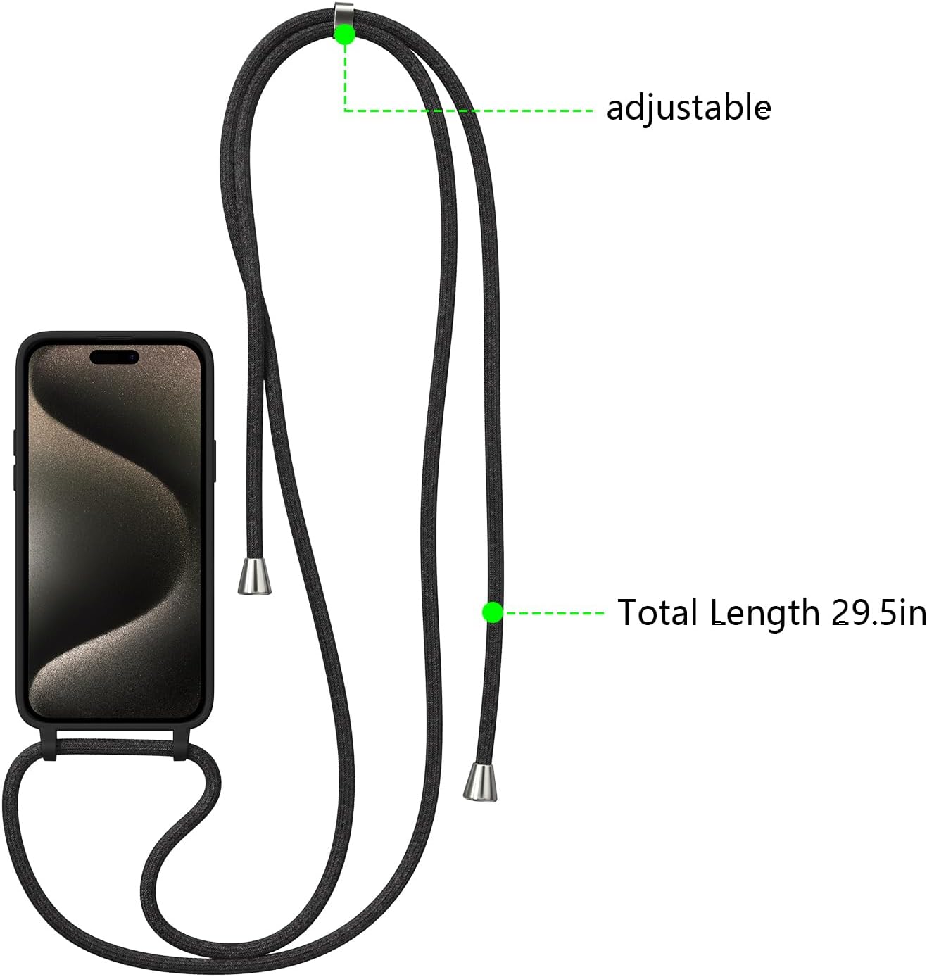 ZTOFERA Funda cruzada para iPhone 15 Pro Max con correa de cordón, cuerda ajustable, funda suave de silicona líquida para iPhone 15 Pro Max de 6.7