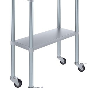 Mesa de trabajo comercial de acero inoxidable con estante inferior y ruedas (18×36) Mesa de trabajo comercial de acero inoxidable con estante inferior y ruedas (18×36)