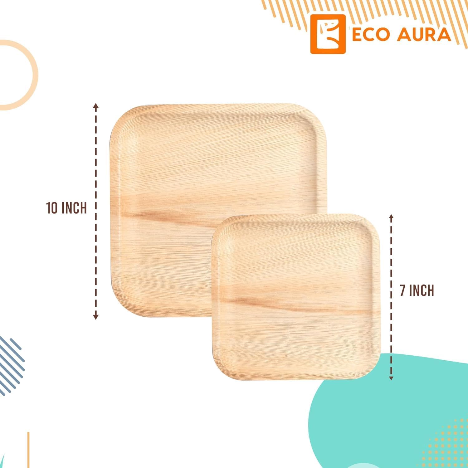 ECO AURA Platos cuadrados compostables de hoja de palma natural, biodegradables, desechables, como platos de bambú, platos ecológicos, perfectos