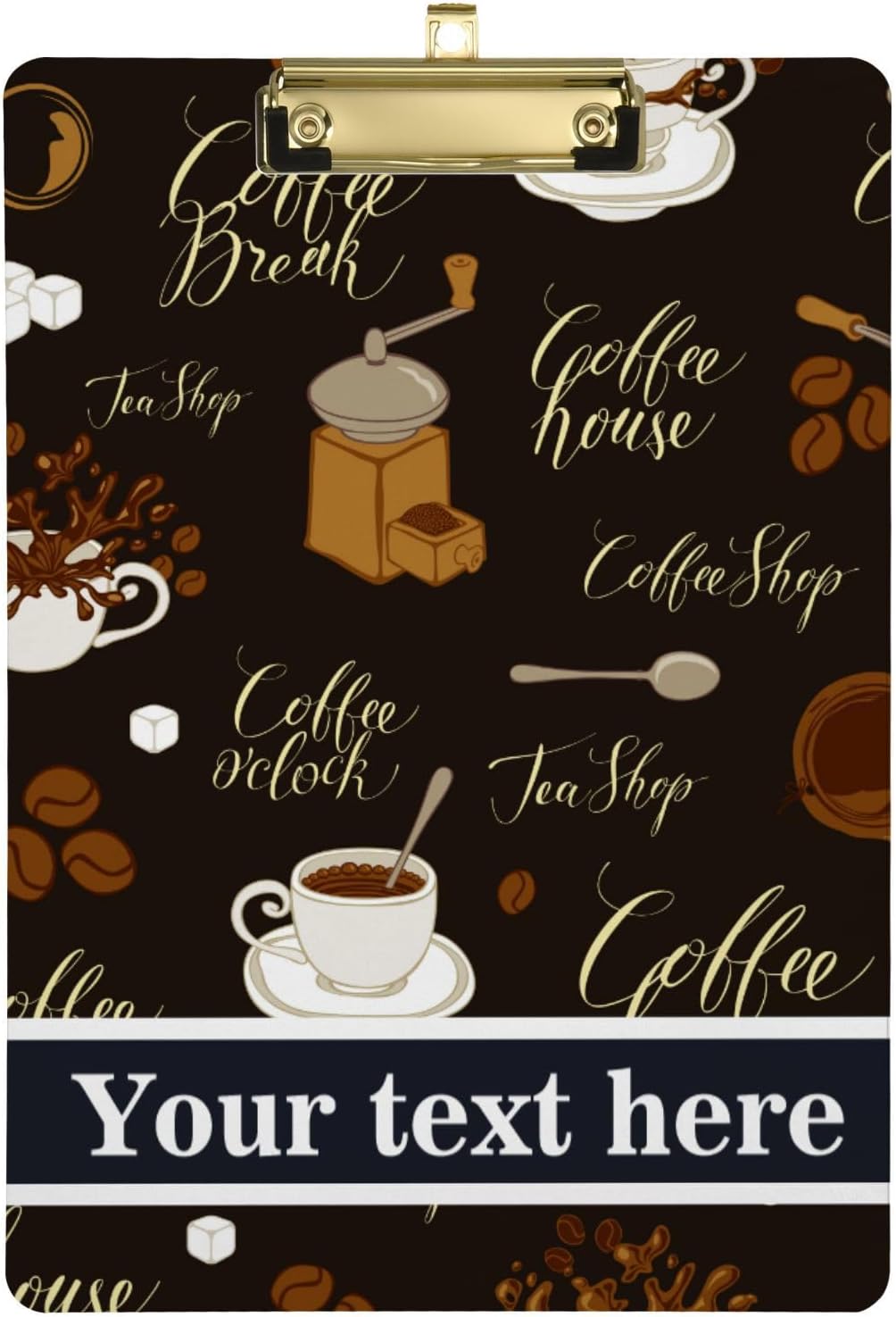 Portapapeles de plástico personalizado para té, café, tamaño carta estándar, cartón personalizado con clip de metal de perfil bajo para colgar,