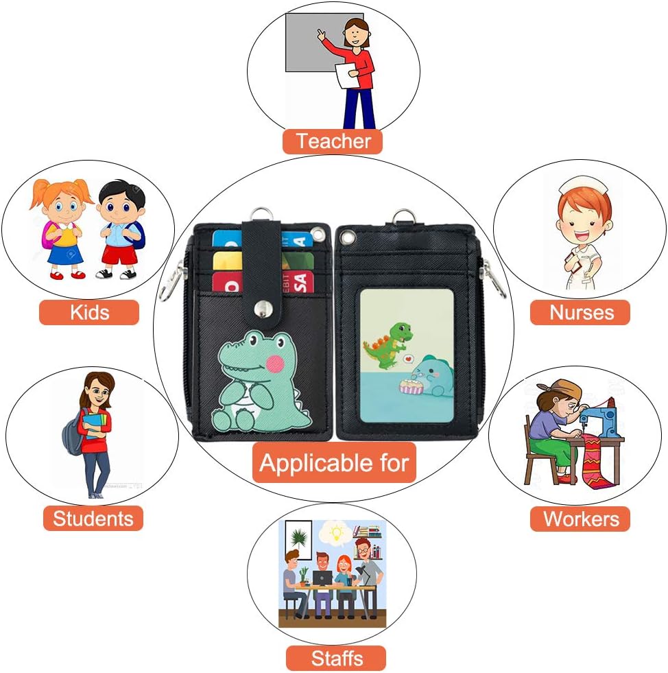 HASFINE – Soporte para tarjetas de identificación con zíper, tarjetero de piel, tarjetero con zíper, 2 caras, 5 ranuras para tarjetas y llavero para