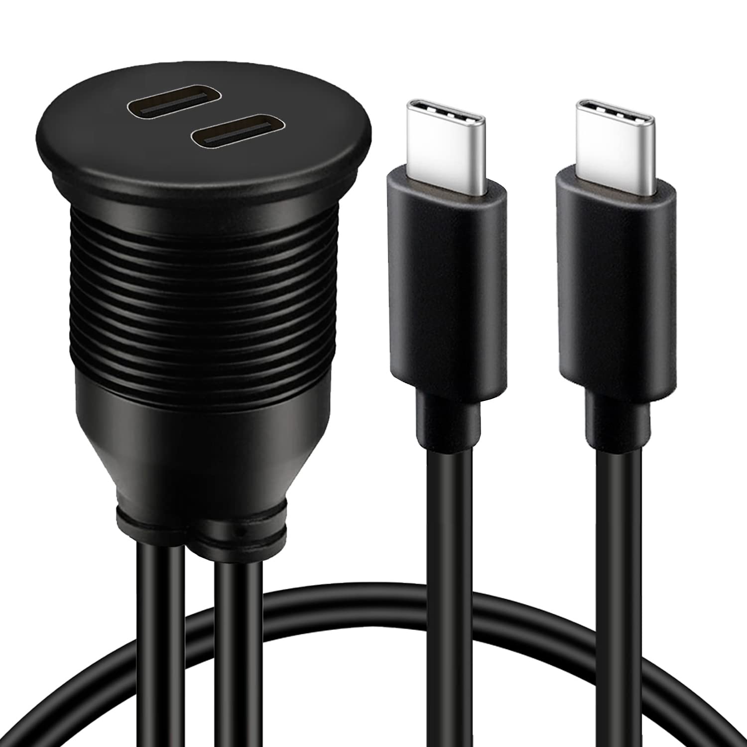 BATIGE – Cable USB de doble puerto tipo C 3.1 macho a hembra de 2 puertos tipo C 3.1 para montaje en coche, impermeable, extensión para panel de