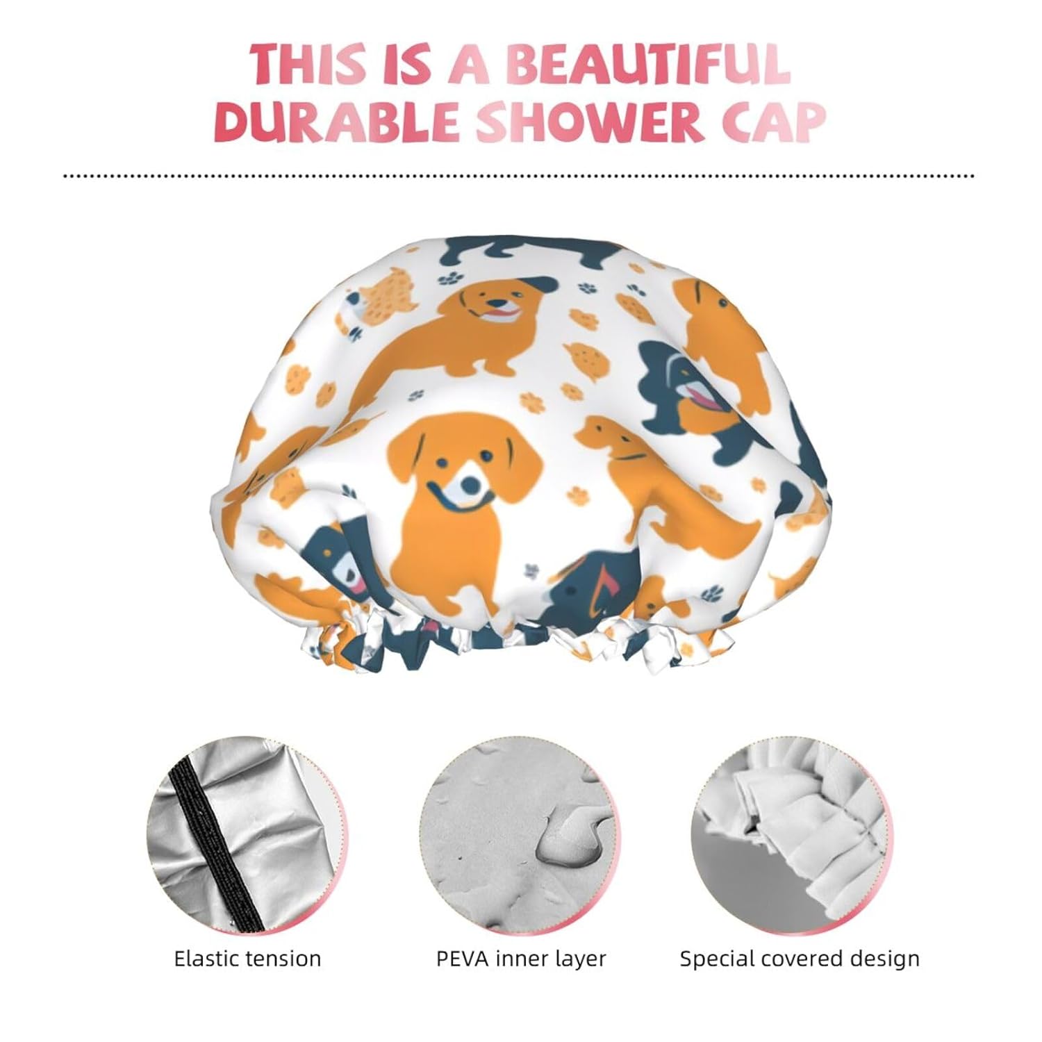 Gorros de ducha dobles para mujer, reutilizables, impermeables, para ducha, con patrones impresos, gorras de baño para todas las longitudes de
