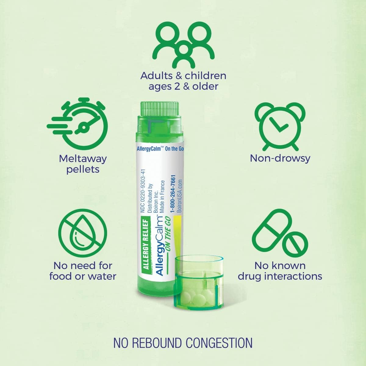 Boiron AllergyCalm On The Go para aliviar la alergia y la fiebre del heno síntomas de estornudos, secreción nasal y picazón en los ojos o garganta,