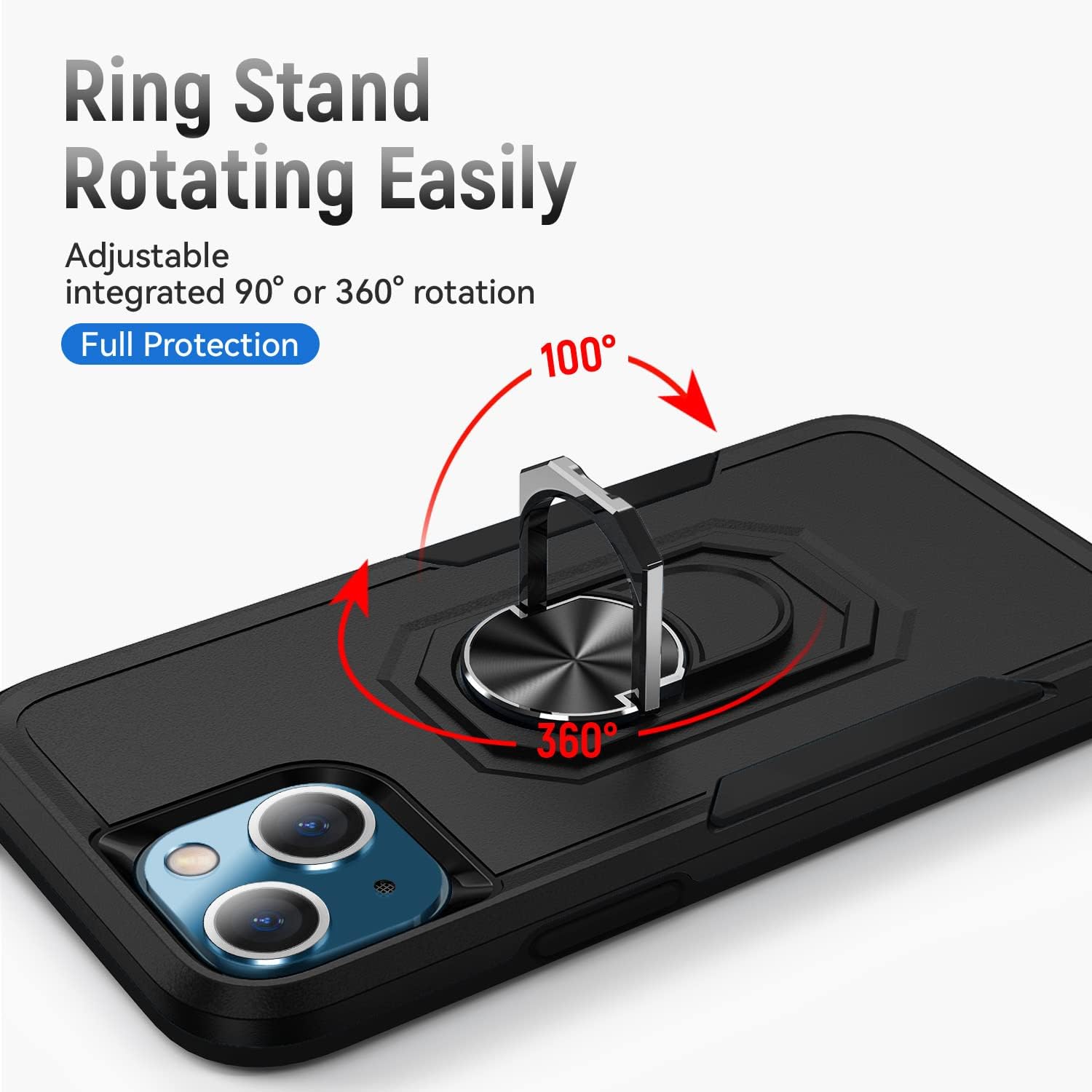Funda para iPhone 13 Mini 5G con soporte de anillo giratorio de 360 integrado, funda magnética a prueba de golpes para iPhone 13 Mini 5G – (negro)