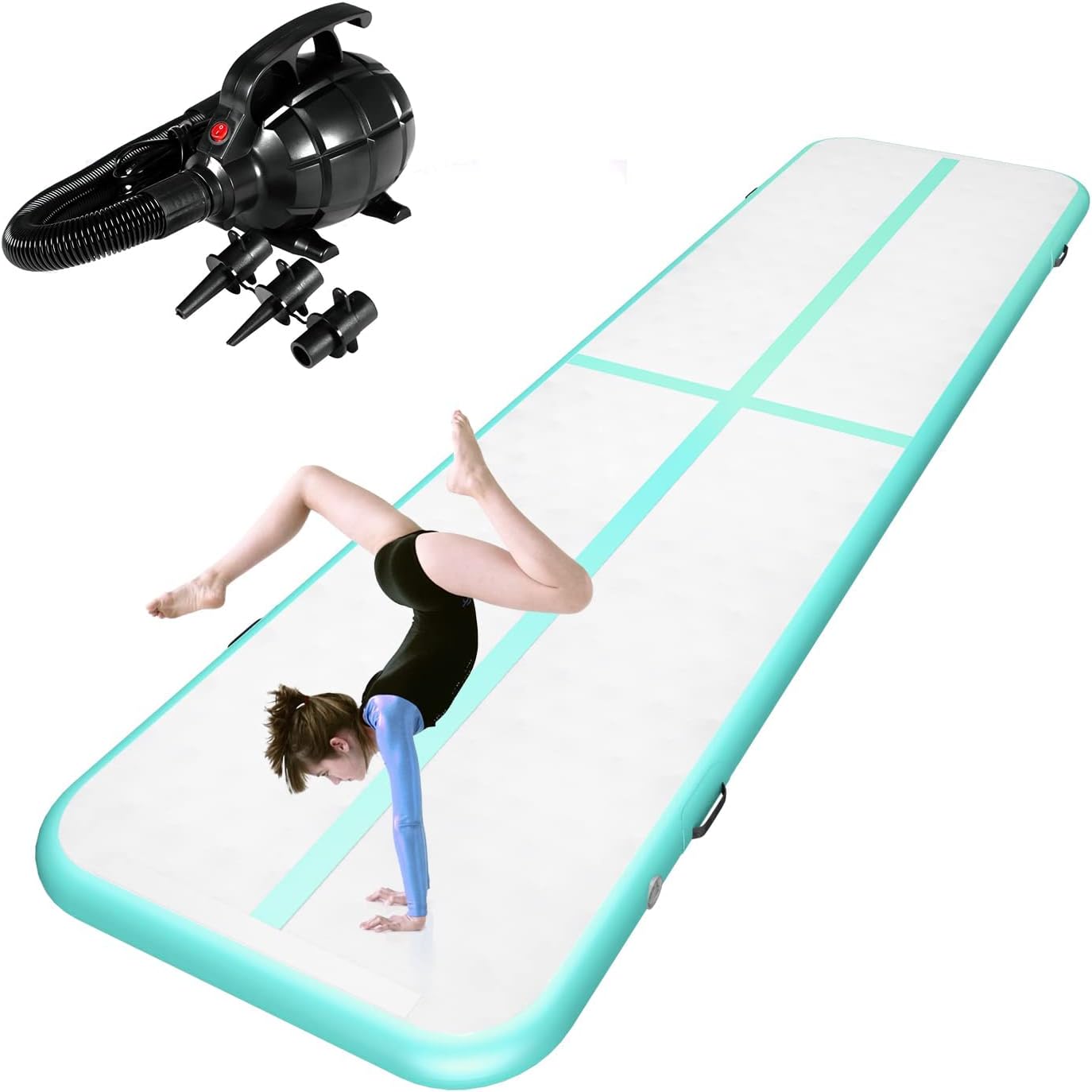 ZENOVA Colchoneta inflable de gimnasia flotante de 10 pies, 13 pies, 16 pies y 4 pulgadas de grosor, para uso doméstico, entrenamiento, animadoras,