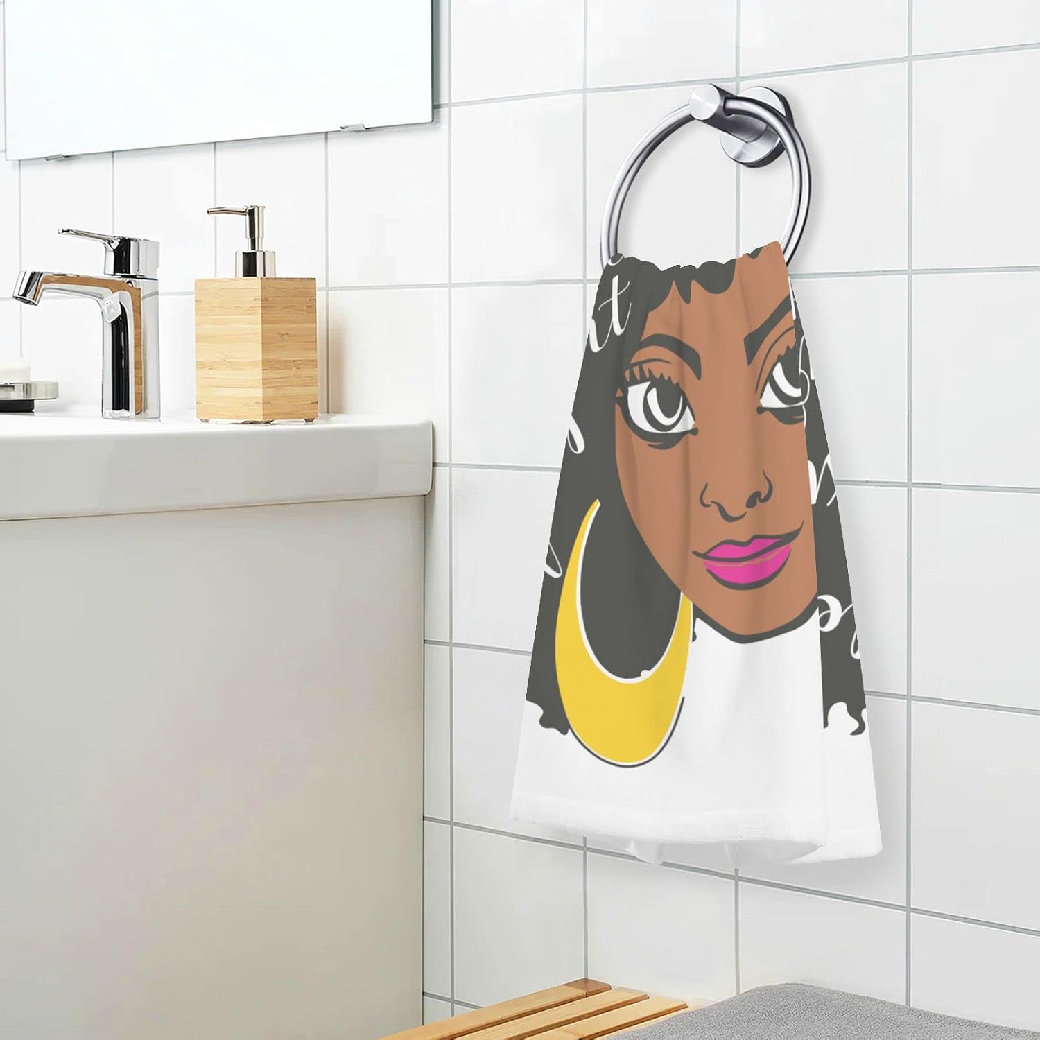 ALAZA Afro Girl – Toallas de mano afroamericanas para baño, 10% algodón, 2 toallas faciales de 16 x 28 pulgadas, absorbentes, suaves y agradables al