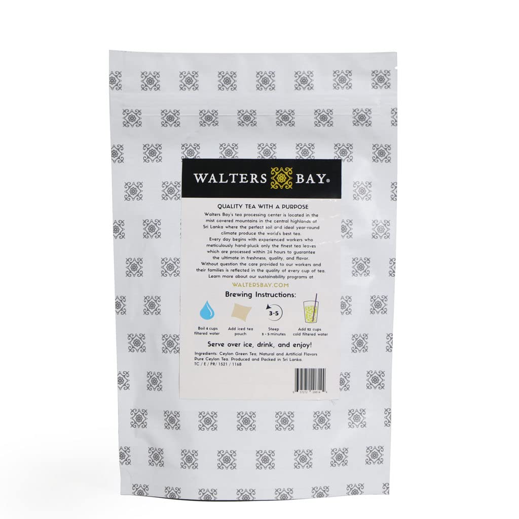 Walters Bay Té helado verde limón, 18 unidades, bolsas de té de tamaño de galón, té de Ceilán al por mayor, refrescante sabor cítrico a limón, 100%